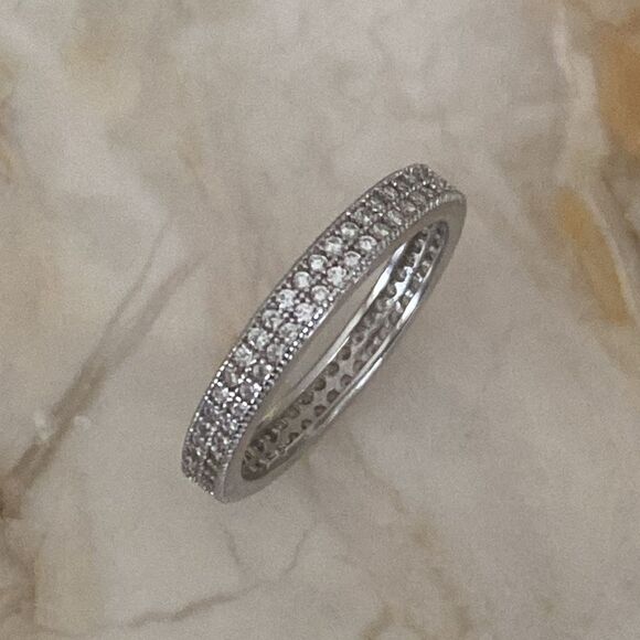 925 Sterling Silver Full Double Row Eternity Ring Cubic Zirconia - Picture 4 of 8